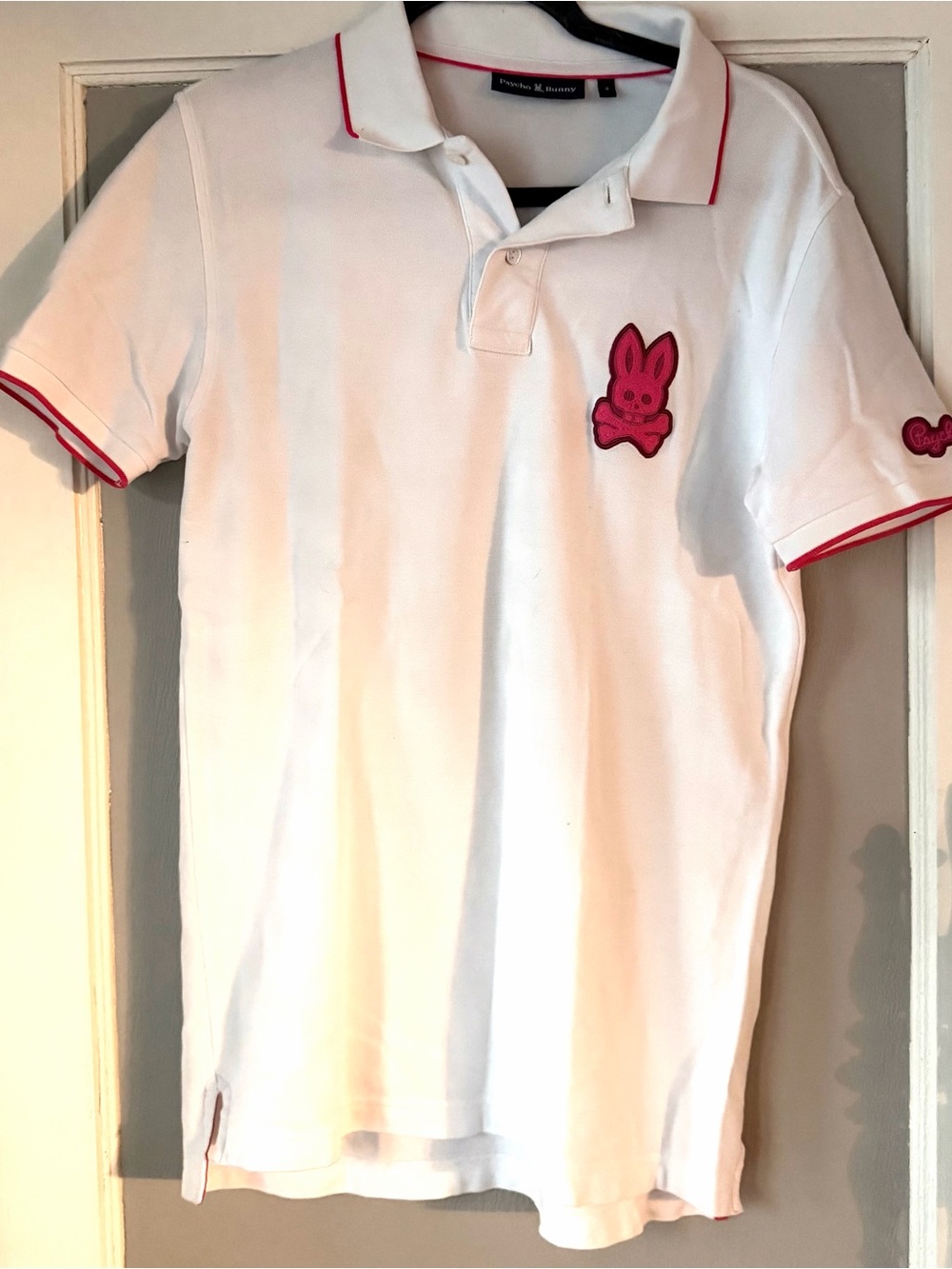 Psycho bunny MENS CLEVELAND CHAINSTITCH PIQUE PIMA COTTON POLO pink white RARE